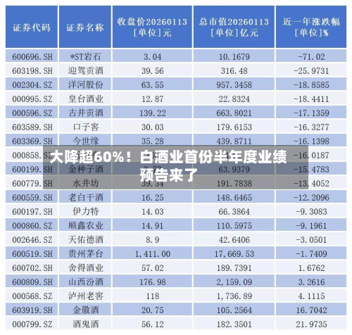 大降超60%！白酒业首份半年度业绩预告来了-第2张图片