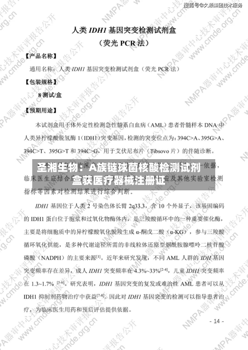 圣湘生物：A族链球菌核酸检测试剂盒获医疗器械注册证