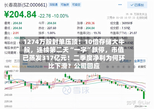 1274万股封单压顶！10倍存储大牛股	，连续第二天“一字”跌停，市值已蒸发317亿元！二季度净利为何环比下滑？公司回应-第2张图片