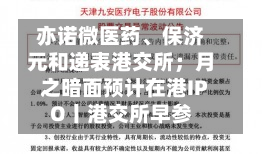 亦诺微医药、保济元和递表港交所；月之暗面预计在港IPO丨港交所早参-第2张图片