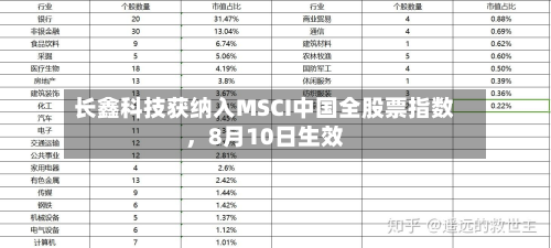 长鑫科技获纳入MSCI中国全股票指数，8月10日生效-第2张图片