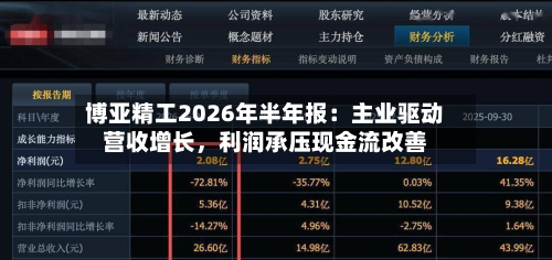 博亚精工2026年半年报：主业驱动营收增长，利润承压现金流改善-第3张图片
