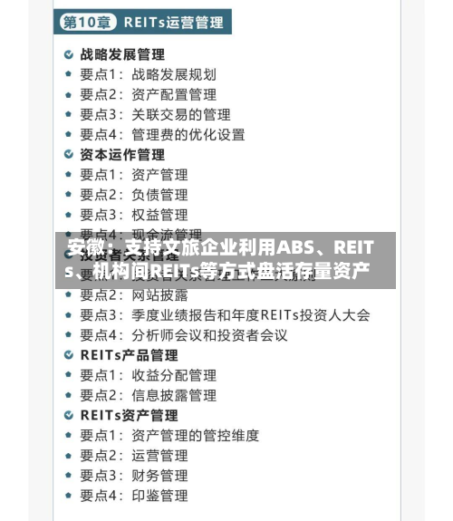 安徽：支持文旅企业利用ABS、REITs	、机构间REITs等方式盘活存量资产-第2张图片