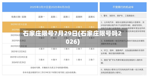 石家庄限号7月29日(石家庄限号吗2026)