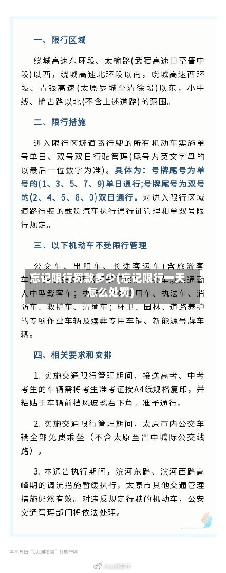 忘记限行罚款多少(忘记限行一天怎么处罚)