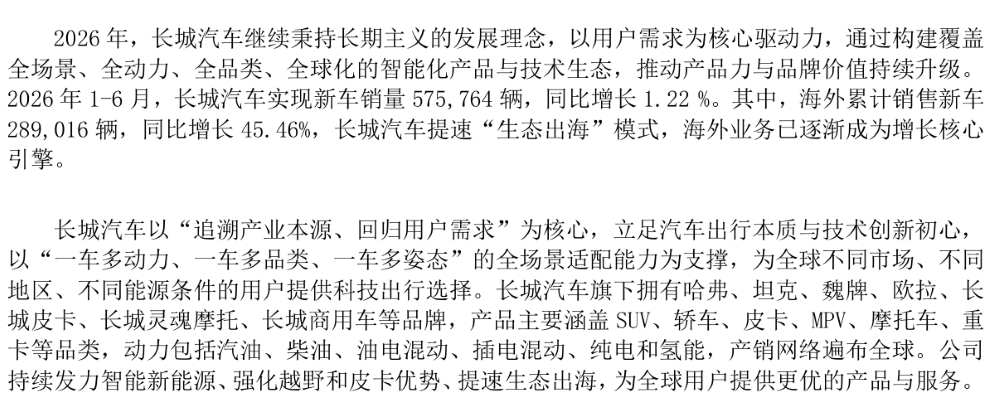 长城海外销量反超国内	，半年营收增长近百亿，但净利下滑有些狠